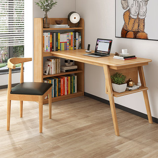中伟（ZHONGWEI）家用实木书桌写字台学习桌书架书柜一体电脑桌办公桌 1.2M原木色