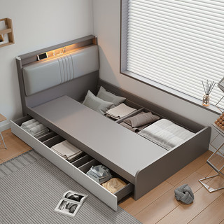 木月现代简约1.2米单人床带灯学生床成人小户型高箱储物收纳床