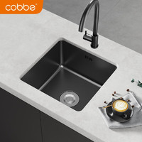 卡贝（cobbe）厨房水槽单槽黑色304不锈钢方形洗菜盆小号吧台迷你水池洗碗槽 黑色纳米方形槽40*40-冷热龙头