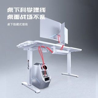 傲风（AutoFull） A4 白色电动升降桌椅套装 电竞电脑桌 家用办公书桌 1.4米桌面 带灯单桌+C2·玉桂狗