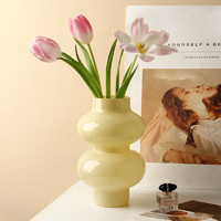贝汉美（BHM）复古奶油风玻璃花瓶摆件客厅透明插花高级感水培餐桌装饰品 花瓶 小号高20cm