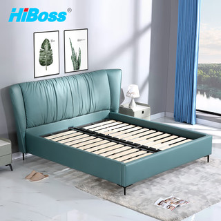 HiBoss皮艺床现代简约板木床软包靠背婚床家居主卧床科技布单床
