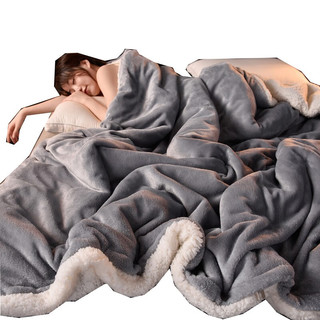 伯西亚（BORCHIARL）加厚保暖珊瑚绒毯子双层法兰绒小毛毯被子办公室冬季羊羔绒午睡毯 简约—深灰 1.0x1.5m—披肩盖腿毯