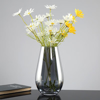 忆往昔现代简约客厅轻奢北欧玻璃清新花瓶摆件透明彩色水养插花器 电镀烟灰（高25cm）