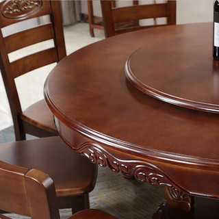 佐盛实木圆形餐桌现代中式家用酒店饭店餐桌餐馆餐桌含转盘椅子1.2米