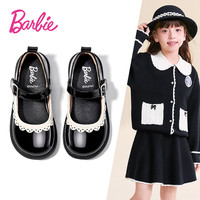芭比（BARBIE）儿童小皮鞋春秋女童公主鞋黑色皮鞋演出鞋单鞋 DA5825 黑色 34码