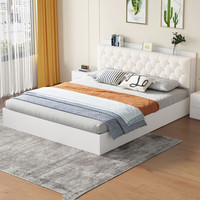 成功梦软包床现代简约双人主卧床出租房用榻榻米储物床收纳床硬板床 白色 1.5*2米