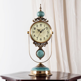 Hense 汉时 创意座钟客厅桌面台钟轻奢古典装饰摆钟金属陶瓷石英钟表HD6902