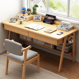 百里香电脑桌书桌家用实木腿学生简约学习桌子椅卧室办公写字桌 80cm田园橡木色 组装