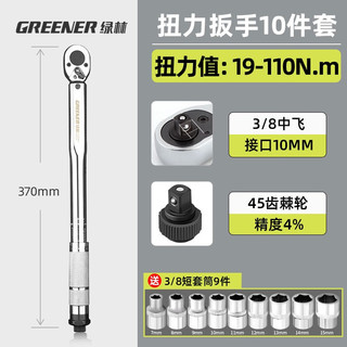 绿林（GREENER）力矩扳手高精度扭矩扭力公斤扳手火花塞预置可调汽修轮胎工具 3/8寸19-110Nm