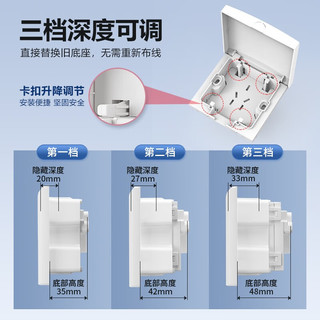 德力西（DELIXI）嵌入式插座深度可调86型通用空调冰箱床头柜一体式盖板隐藏插座 五孔10A插座