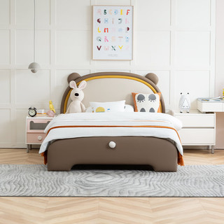 掌上明珠家居（M&Z）儿童床 青少年卧室生态皮艺软靠背床卡通童趣实木架床 单床 1.5米款