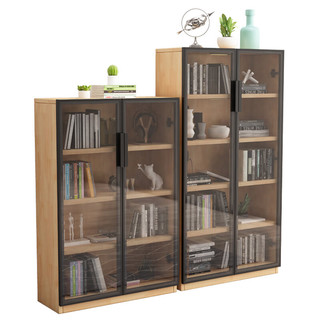 奈高 NAIGAO）现代简约实木玻璃门书柜落地防尘书橱储物柜可调节层四层