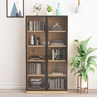 奈高 NAIGAO）现代简约实木玻璃门书柜落地防尘书橱储物柜可调节层四层
