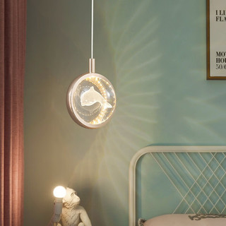 寻灯阁吧台氛围灯led卧室床头吊灯 餐厅书房岛台装饰吊线灯3D打印水晶球 海豚款-8W三色光