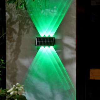 倍绿太阳能壁灯led庭院灯院子花园围墙装饰灯户外氛围灯双头洗墙灯 4LED-彩色-