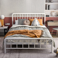 NG铁艺床现代简约单人床宿舍酒店民宿公寓床网红家用双人床白色排骨款2000*1500mm含床垫