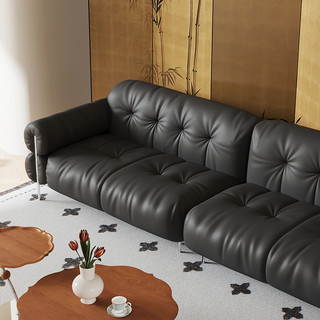 儒黛 法式复古高脚沙发高级感客厅三人位直排头层牛皮沙发原创设计