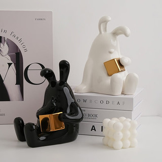贝汉美（BHM）简约现代可爱兔子书挡摆件玄关客厅酒柜电视柜办公室桌面装饰品 兔子（黑白款）