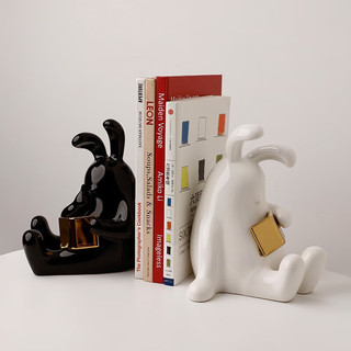 贝汉美（BHM）简约现代可爱兔子书挡摆件玄关客厅酒柜电视柜办公室桌面装饰品 兔子（黑白款）