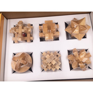 歌珊鲁班锁榉木礼盒装孔明锁六件套儿童积木玩具男女孩玩具