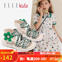 ELLE KIDS童鞋女童凉鞋夏季洋气公主鞋中大童时尚防滑花朵凉鞋 EFE2800绿色