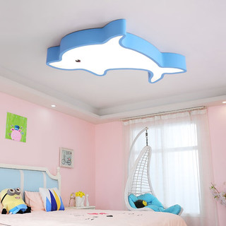 伊美居 卧室吸顶灯儿童房男孩女孩卡通海豚鲸鱼温馨创意 60X31cm黄框单白光
