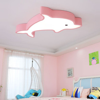 伊美居 卧室吸顶灯儿童房男孩女孩卡通海豚鲸鱼温馨创意 60X31cm黄框单白光
