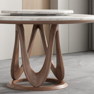 采薇 大理石实木餐桌椅组合家用小户型白蜡木带转盘圆形吃饭桌子 1.35米(无转盘）+8张餐椅