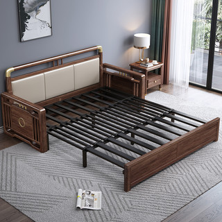 新中式实木沙发床多功能两用单人双人小户型客厅胡桃木伸缩推拉床