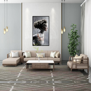 摩高空间白蜡木实木沙发北欧布艺沙发组合客厅大小户型20233-三人位+贵妃