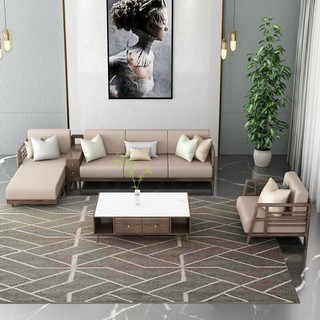 摩高空间白蜡木实木沙发北欧布艺沙发组合客厅大小户型20233-三人位+贵妃