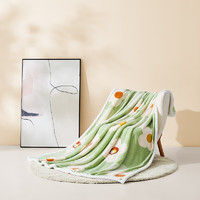 PLUS会员：LOVO 乐蜗家纺 花与布兰妮双层暖绒毯 绿色 150*200cm