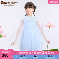 PawinPaw小熊童装2023年夏新款女童蝴蝶领刺绣披风网纱连衣裙国风 蓝色/50 130