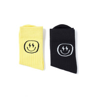 little MO&Co.little moco童装男女童笑脸印花短袜2双装潮酷袜子一对KBC2SOK006 黄黑混色 L 18-20(cm)