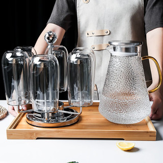 VINOS高档耐热泡茶玻璃杯套装家用双层水杯泡绿茶杯喝水杯子礼品盒水具 暗灰色6只+架+壶+盘