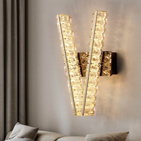 寻灯阁水晶壁灯轻奢后现代客厅格栅背景墙装饰2023年新款创意卧室床头灯 钛金色 V字 高33cm 三色光