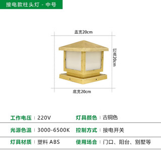 道辉 led围墙柱头灯户外防水灯具市政工程路面围挡照明灯园林景观柱灯 金色市电款-中字20cm