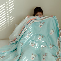 眠度十层纯棉毛巾被夏季毛毯午睡毯全棉双人空调被办公室单人午休毯 小鹿兰 150*200cm约4斤