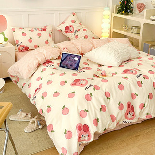 欧莉斯 四件套纯棉可爱少女风被套床上用品卡通全棉床单床笠4件套 粉果果兔 0.9-1.2米床（150*200CM）