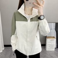 衣沐衣衫冲锋衣外套女春秋新款防风防水透气户外薄款情侣定制潮牌登山风衣 女款米白抹茶绿 M