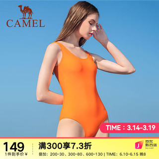 骆驼（CAMEL）连体泳衣女夏款性感遮肚显瘦温泉大码三角游泳泳装 Y0S1VZ634，桔色，女款 S