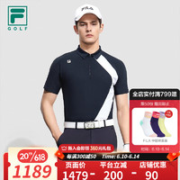 斐乐（FILA）高尔夫男士菁英短袖POLO衫2023夏新款简约抗紫外线短袖上衣男士 传奇蓝-NV 175/96A/L