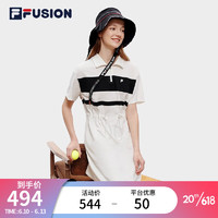 FILA FUSION潮牌女子针织连衣裙2023夏季新款宽松休闲运动裙 云白色-WT 175/92A/XL