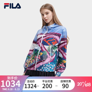 斐乐（FILA）官方女子梭织外套2023夏新款时尚休闲宽松连帽满印上衣 满印一-ZA 165/84A/M