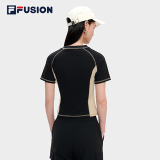 斐乐（FILA）FUSION潮牌女子短袖T恤夏季时尚修身针织套头衫 深黑-BK 160/80A/S