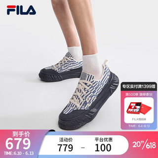 斐乐（FILA）FOSSO男鞋2023厚底帆布鞋休闲情侣鞋 蓝绸色/斐乐白-SA 42.5