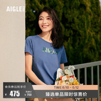 AIGLE艾高23夏新品女款DFT速干吸湿排汗时尚印花圆领正肩短袖T恤