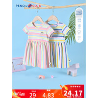 迷你铅笔（PENCILCLUB MINI）铅笔俱乐部童装2023夏装新款女小童连衣裙儿童彩虹条纹裙子宝宝裙 景泰蓝 100cm