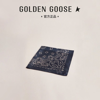 Golden Goose男女款 Golden Collection 佩斯利花纹桑蚕丝围巾 深蓝色 U(66X66cm）